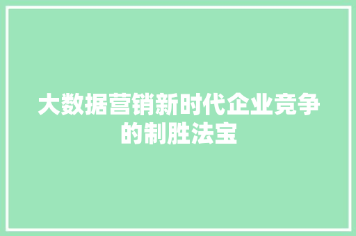 大数据营销新时代企业竞争的制胜法宝