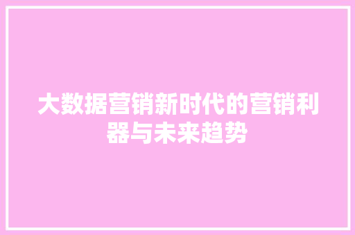 大数据营销新时代的营销利器与未来趋势