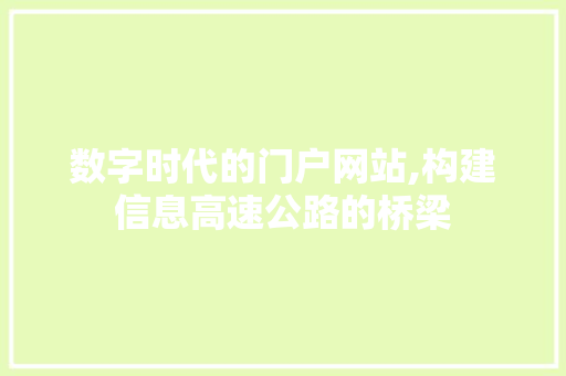 数字时代的门户网站,构建信息高速公路的桥梁