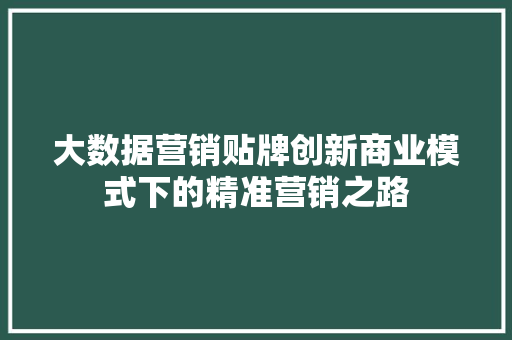 大数据营销贴牌创新商业模式下的精准营销之路