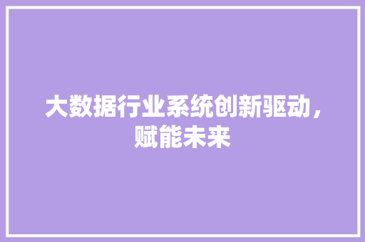 大数据行业系统创新驱动，赋能未来