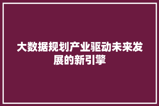 大数据规划产业驱动未来发展的新引擎