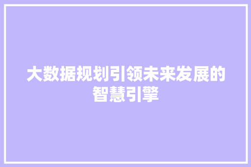 大数据规划引领未来发展的智慧引擎