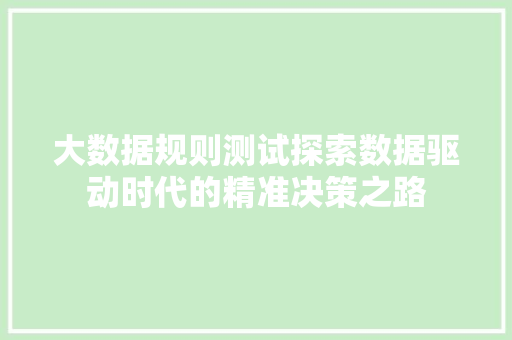 大数据规则测试探索数据驱动时代的精准决策之路