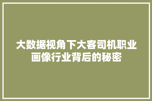 大数据视角下大客司机职业画像行业背后的秘密