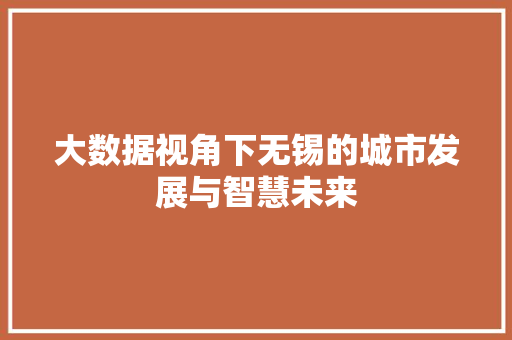 大数据视角下无锡的城市发展与智慧未来