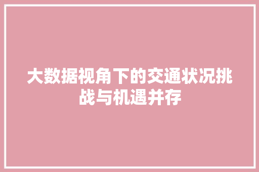 大数据视角下的交通状况挑战与机遇并存