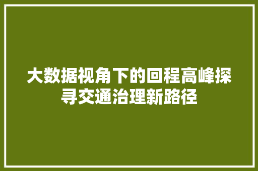 大数据视角下的回程高峰探寻交通治理新路径
