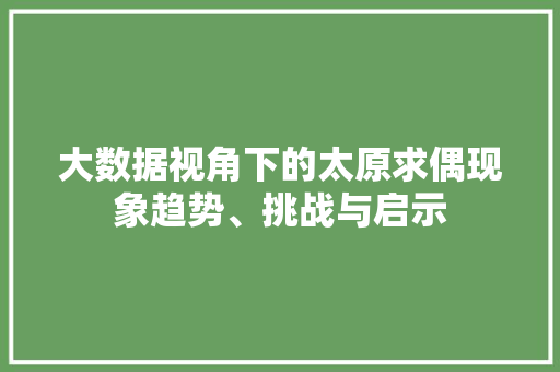大数据视角下的太原求偶现象趋势、挑战与启示