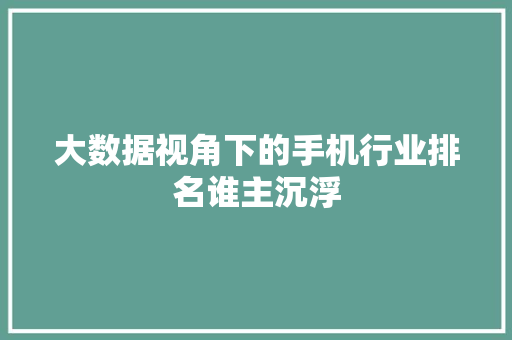 大数据视角下的手机行业排名谁主沉浮