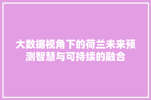 大数据视角下的荷兰未来预测智慧与可持续的融合