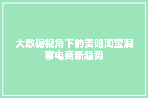 大数据视角下的贵阳淘宝洞察电商新趋势