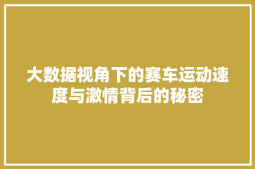 大数据视角下的赛车运动速度与激情背后的秘密