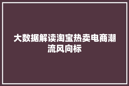 大数据解读淘宝热卖电商潮流风向标