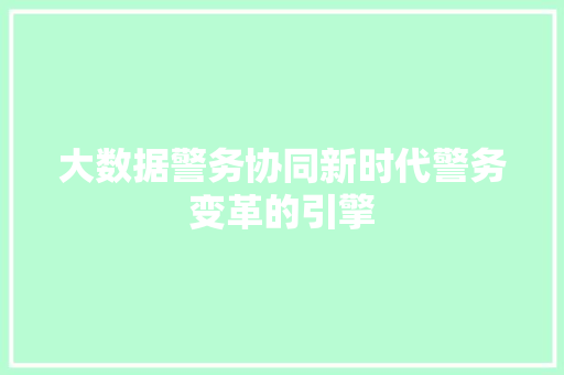 大数据警务协同新时代警务变革的引擎