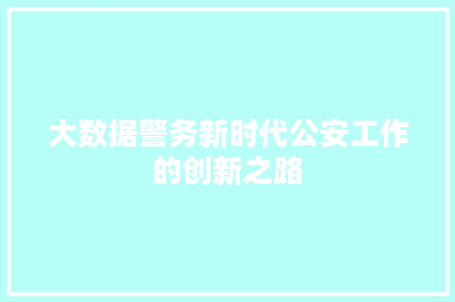 大数据警务新时代公安工作的创新之路