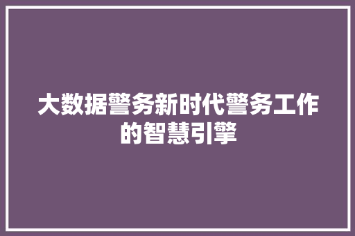 大数据警务新时代警务工作的智慧引擎