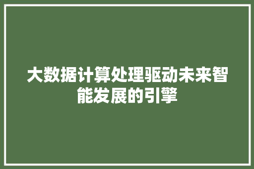 大数据计算处理驱动未来智能发展的引擎