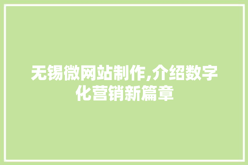 无锡微网站制作,介绍数字化营销新篇章