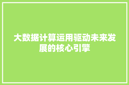 大数据计算运用驱动未来发展的核心引擎 友链在线