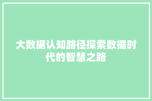 大数据认知路径探索数据时代的智慧之路