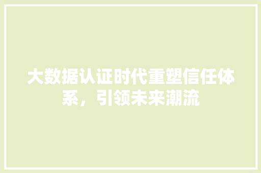 大数据认证时代重塑信任体系，引领未来潮流 服务器/数据库