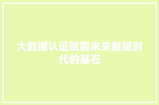大数据认证赋能未来数据时代的基石