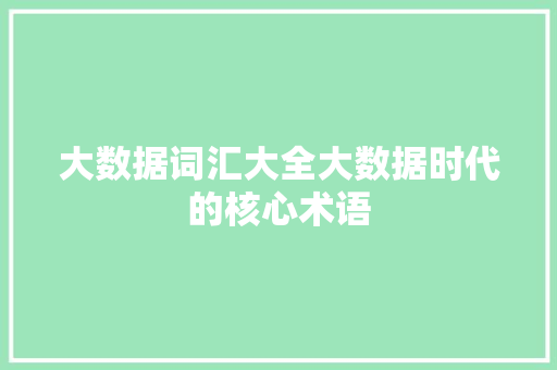 大数据词汇大全大数据时代的核心术语