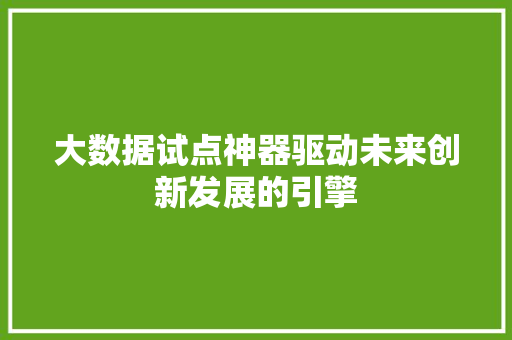 大数据试点神器驱动未来创新发展的引擎