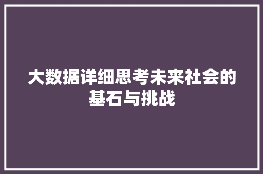 大数据详细思考未来社会的基石与挑战