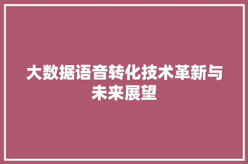 大数据语音转化技术革新与未来展望