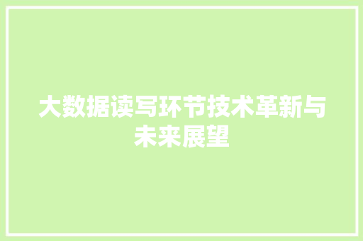 大数据读写环节技术革新与未来展望