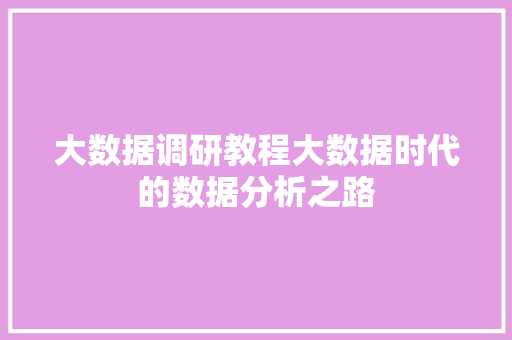 大数据调研教程大数据时代的数据分析之路