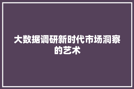 大数据调研新时代市场洞察的艺术 服务器/数据库