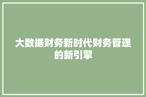 大数据财务新时代财务管理的新引擎
