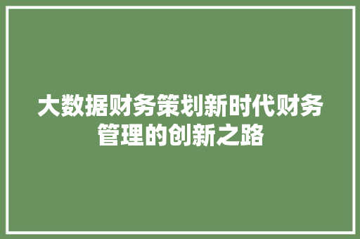 大数据财务策划新时代财务管理的创新之路
