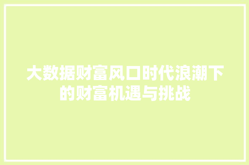 大数据财富风口时代浪潮下的财富机遇与挑战
