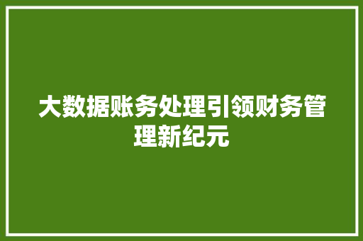 大数据账务处理引领财务管理新纪元