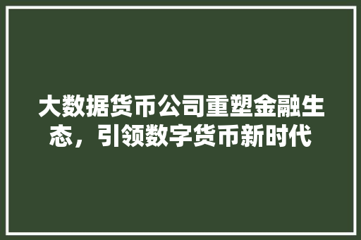 大数据货币公司重塑金融生态，引领数字货币新时代