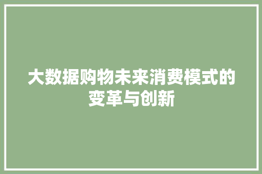 大数据购物未来消费模式的变革与创新