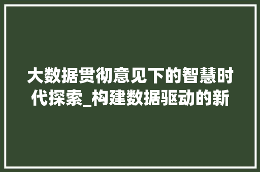 大数据贯彻意见下的智慧时代探索_构建数据驱动的新发展格局