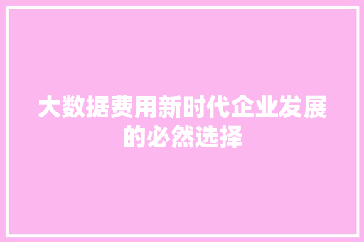 大数据费用新时代企业发展的必然选择
