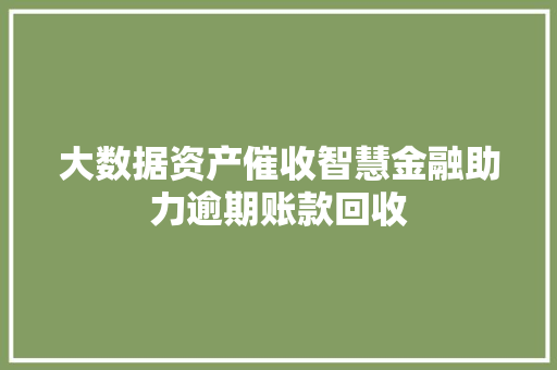 大数据资产催收智慧金融助力逾期账款回收