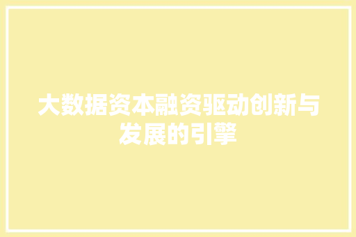 大数据资本融资驱动创新与发展的引擎
