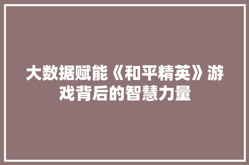 大数据赋能《和平精英》游戏背后的智慧力量