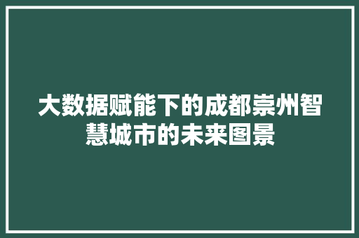 大数据赋能下的成都崇州智慧城市的未来图景