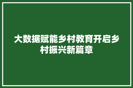 大数据赋能乡村教育开启乡村振兴新篇章
