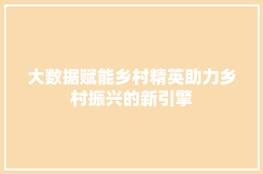 大数据赋能乡村精英助力乡村振兴的新引擎