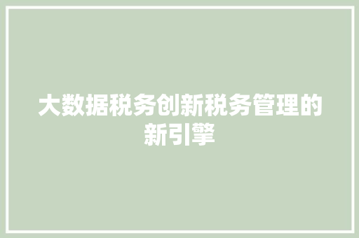 大数据税务创新税务管理的新引擎