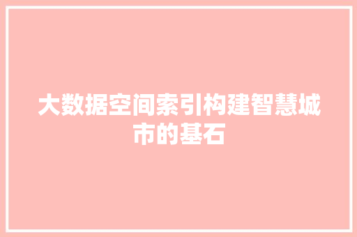 大数据空间索引构建智慧城市的基石